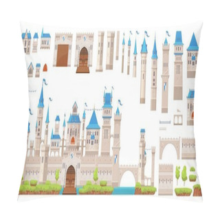 Personality  Knight Stone Castle And Fortress Constructor Kit, Vector Gate Tower And Turret, Bridge And Fort Walls. Castle Or Palace Building Constructor Kit, Medieval Kingdom Game Or Citadel Architecture Elements Pillow Covers