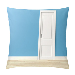 Personality  Shut White Wooden Door On Blue Wall, White Wooden Floor Pillow Covers