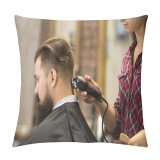 Personality  Hairstylist Woman Doing Haircut Pillow Covers