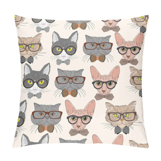 Personality  Seamless Hipster Cats Pattern Background Pillow Covers