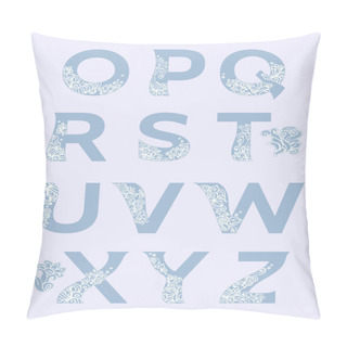 Personality  The Original English Language Alphabet. Full Flower Decor Alphabet. Full Flower Decor Alphabet. Set Of ABCD Uppercase Alphabet Letters With Decorative Patterns In White And Grey Colors. Pillow Covers