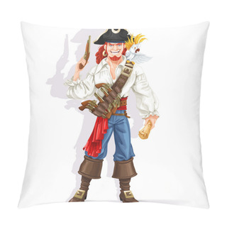 Personality  Brave Pirate With Pistol Hold Pirate Treasure Map Isolated On A  Pillow Covers