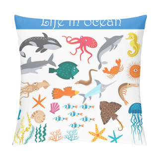 Personality  Set Of Cartoon Sea Animals Fish. Life In Ocean Collection. Pillow Covers