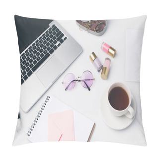 Personality  Modern Girly Workplace With Laptop Pillow Covers