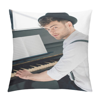 Personality  Handsome Pianist In Stylish Clothing Playing Piano At Home Pillow Covers