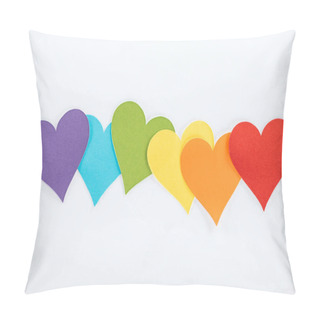 Personality  Rainbow Colored Paper Hearts On Grey Background, Lgbt Concept Pillow Covers