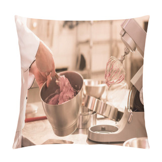 Personality  Partial View Of Confectioner Making Cream For Dessert In Restaurant Kitchen Pillow Covers