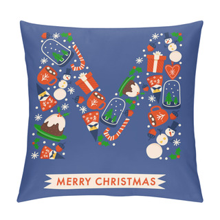 Personality  Holiday Alphabet Collection For Card Design : Christmas Elements Forming A Shape Of Uppercase Letter : Vector Illustration Pillow Covers