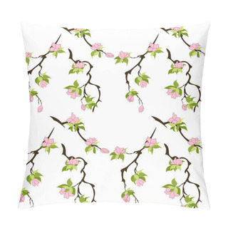 Personality  Simple Floral Seamless Pattern. Pink Flowers With Green Leaves On Brown Branches. Cherry, Sakura. Elegant Template For Fashion Prints. Vector Pillow Covers