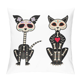 Personality  Mexican Day Of Dead Cat And Dog Skeletons Pillow Covers
