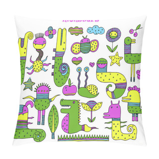 Personality  Set Of Multicolored Cartoon Monsters. Vector Image Pillow Covers