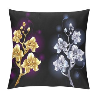 Personality  Gold And Silver Orchid Pillow Covers