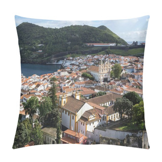 Personality  View From The Alto Da Memoria To The Old Town Of Angra Do Heroismo, Behind Monte Brasil, Central Cathedral, Cathedral, Se Catedral, Igreja De Santissimo Salvador Da Se, UNESCO World Heritage Site, Terceira Island, Azores, Portugal, Europe Pillow Covers