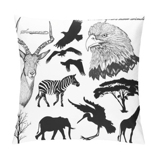 Personality  Collection Of High Detailed Hand Drawn Animals And Silhouettes O Pillow Covers