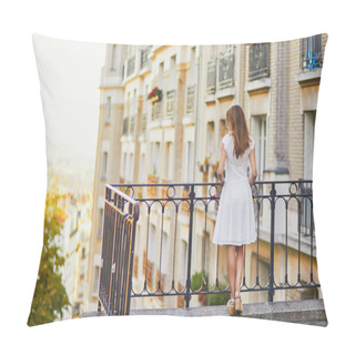 Personality  Woman In White Dress Walking On Famous Montmartre Hill In Paris Pillow Covers