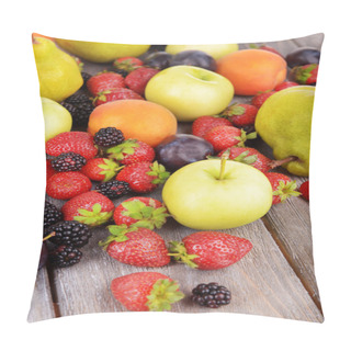 Personality  Ripe Fruits And Berries On Wooden Background Pillow Covers