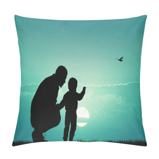 Personality  Father With Child At Sunset Pillow Covers