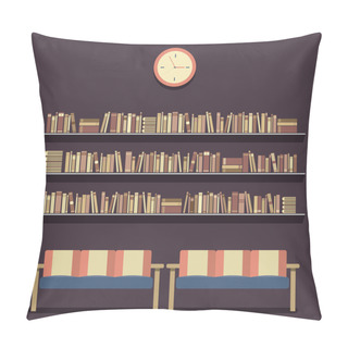 Personality  Flat Design Reading Seats And Bookshelves Vector Illustration Pillow Covers