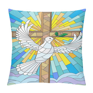 Personality  Illustration With A Cross And A Dove In The Stained Glass Style Pillow Covers
