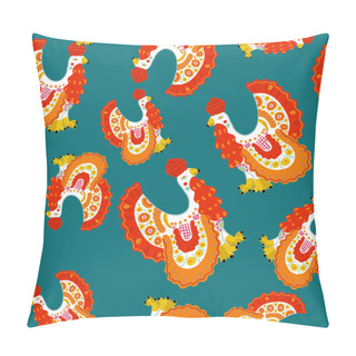 Personality  Beautiful Seamless Pattern With Cock In Russian Dymkovo Style. Vector Illustration. Pillow Covers