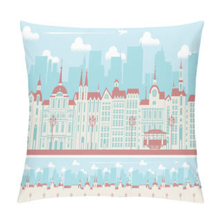 Personality  Seamless Ornament With An Old Town In Retro Style Pillow Covers