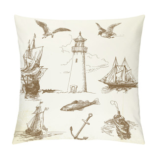 Personality  Hand Drawn Nautical Elements Pillow Covers