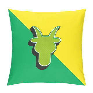 Personality  Aries Bull Head Front Shape Symbol Green And Yellow Modern 3d Vector Icon Logo Pillow Covers