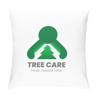 Personality  Tree Care Logo Design Template. Abstract Man Hugs Fir-tree. Forest Conservation And Environmental Awareness Concept. Stock Vector Illustration. Pillow Covers