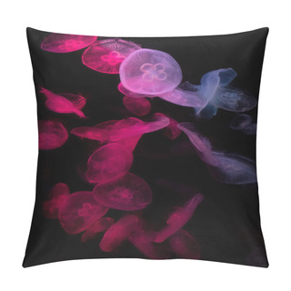 Personality  Dark Aquarium Full Of Illuminated Moon Jellyfish On Dark Background Pillow Covers