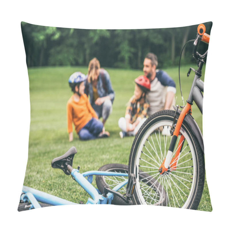 Personality  Family With Bicycles At Park Pillow Covers