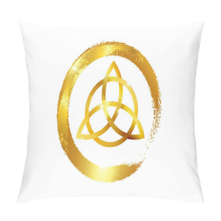 Personality  Triquetra, Gold Trinity Knot, Wiccan Symbol For Protection. Vector Gold Leaf Celtic Trinity Knot Set Isolated On White Background. Golden Wiccan Divination Symbol, Logo Ancient Occult Symbols Pillow Covers