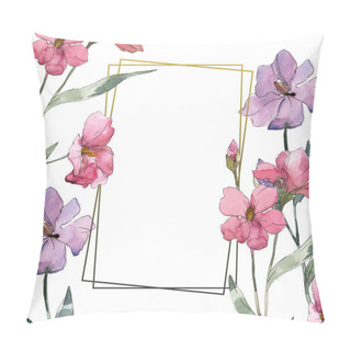 Personality  Pink And Purple Flax Floral Botanical Flower. Wild Spring Leaf Wildflower Isolated. Watercolor Background Illustration Set. Watercolour Drawing Fashion Aquarelle. Frame Border Ornament Square. Pillow Covers