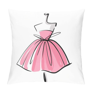 Personality  Pink Dress On A Mannequin. Linear Graphics. Illustration On White Background. For Postcards And Business Cards Pillow Covers