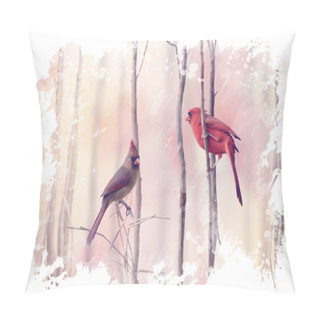 Personality  Two Northern Cardinals Watercolor Pillow Covers