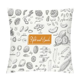 Personality  Big Collection Of Isolated Nuts And Seeds On White Background Pillow Covers