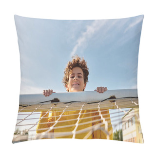 Personality  A Peaceful Moment Captured As A Young Boy Delicately Holds A Surfboard Above A Hammock, Embodying The Carefree Spirit Of Summer By The Beach. Pillow Covers