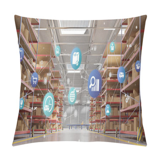 Personality  View Of A Logistic Organisation On A Warehouse Background 3d Rendering Pillow Covers