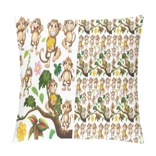 Personality  Seamless Background With Cute Monkeys Illustration Pillow Covers