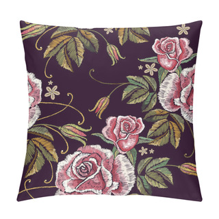 Personality  Embroidery Roses Seamless Pattern. Beautiful Buds Of Red Rose Pillow Covers