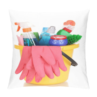 Personality  Cleaning Items In Bucket Isolated On White Pillow Covers