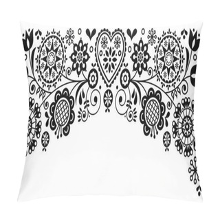 Personality  Folk Art Frame Border Retro Vector Greeting Card Design, Floral Black And White Ornament Inspired By Scandinavian Art Pillow Covers