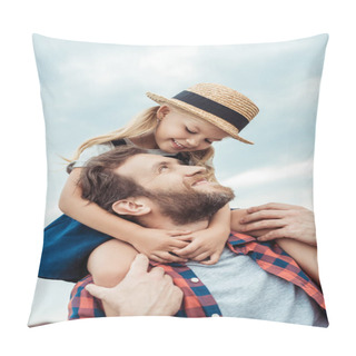 Personality  Father And Daughter Piggybacking Together Pillow Covers