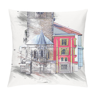 Personality  Old Town Square In Prague, Czech Republic, Art Illustration Retro Vintage Antique Sketch Pillow Covers