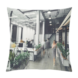 Personality  Contemporary Office Interior With Blurred Businesspeople In Motion  Pillow Covers