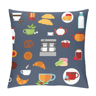 Personality  Breakfast Food And Drinks Menu Flat Icons Pillow Covers