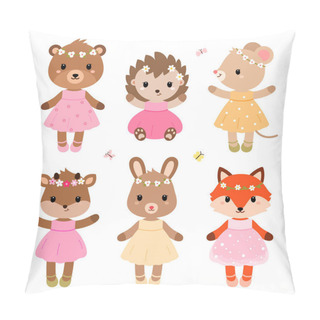 Personality  Cute Dressed Woodland Animals In Modern Flat Style. Vector. Pillow Covers