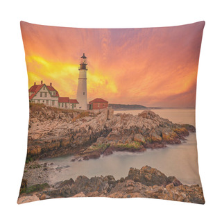 Personality Portland Head Lighthouse At Cape Elizabeth, Maine, USA. Pillow Covers