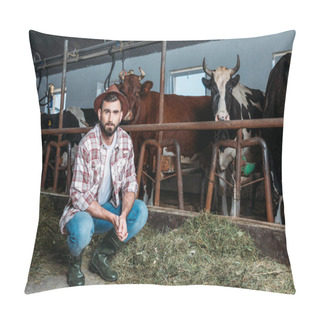 Personality  Male Farmer Feeding Cows Pillow Covers