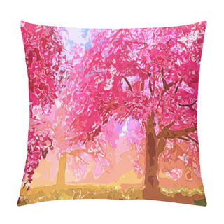 Personality  Blossoming Trees In Spring Bloom Garden Lowpoly Art Illustration Pillow Covers
