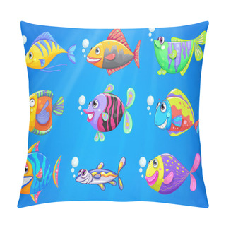 Personality  A Sea With A School Of Colourful Fishes Pillow Covers